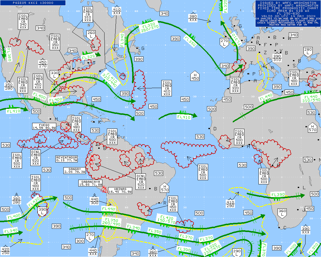 South America / Africa Turbulence Maps 00 UTC
